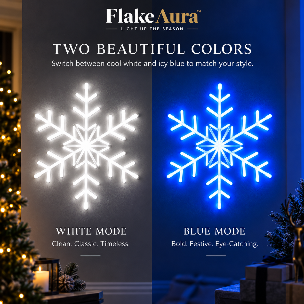 FlakeAura™ LED Snowflake Wall Art